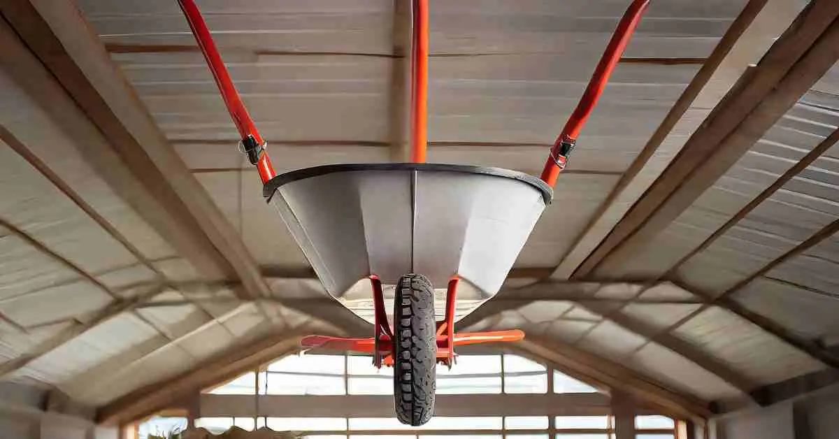 how to hang a wheelbarrow from the ceiling using hoist